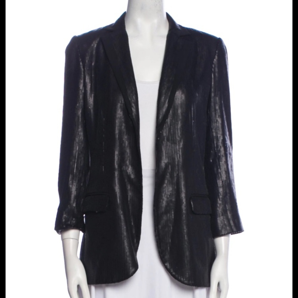 Nicole Miller Black Sequin Blazer Size S Classic Elegant Cocktail Holiday